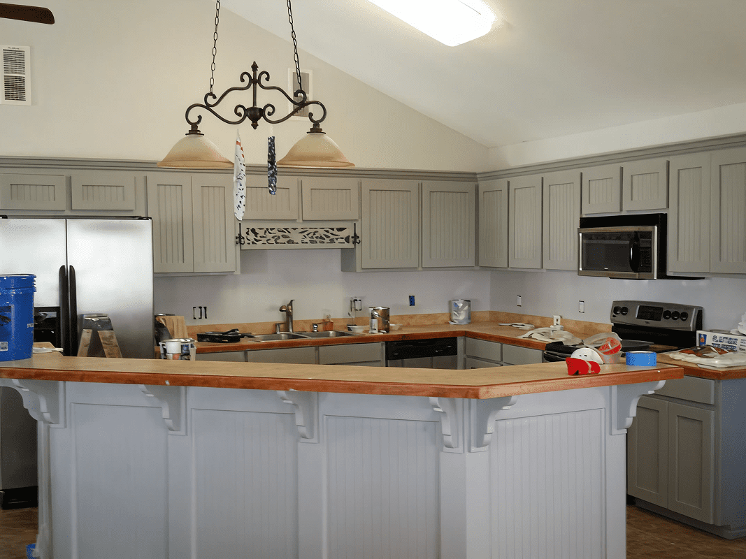 Modern kitchen with gray cabinets